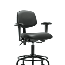 Vinyl Chair - Desk Height with Round Tube Base, Adjustable Arms, & Casters in Carbon Supernova Vinyl - VDHCH-RT-T0-A1-RC-8823