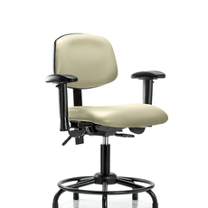 Vinyl Chair - Desk Height with Round Tube Base, Adjustable Arms, & Stationary Glides in Adobe White Trailblazer Vinyl - VDHCH-RT-T0-A1-RG-8501