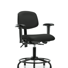 Vinyl Chair - Desk Height with Round Tube Base, Adjustable Arms, & Stationary Glides in Black Trailblazer Vinyl - VDHCH-RT-T0-A1-RG-8540