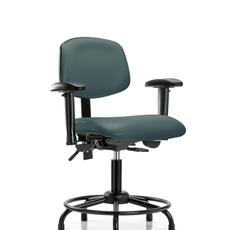 Vinyl Chair - Desk Height with Round Tube Base, Adjustable Arms, & Stationary Glides in Colonial Blue Trailblazer Vinyl - VDHCH-RT-T0-A1-RG-8546