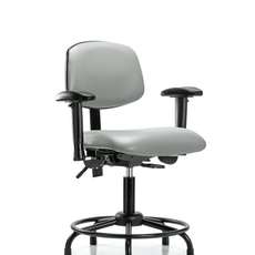 Vinyl Chair - Desk Height with Round Tube Base, Adjustable Arms, & Stationary Glides in Dove Trailblazer Vinyl - VDHCH-RT-T0-A1-RG-8567