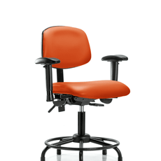 Vinyl Chair - Desk Height with Round Tube Base, Adjustable Arms, & Stationary Glides in Orange Kist Trailblazer Vinyl - VDHCH-RT-T0-A1-RG-8613