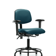 Vinyl Chair - Desk Height with Round Tube Base, Adjustable Arms, & Stationary Glides in Marine Blue Supernova Vinyl - VDHCH-RT-T0-A1-RG-8801
