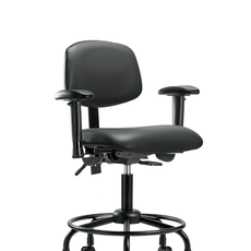 Vinyl Chair - Desk Height with Round Tube Base, Seat Tilt, Adjustable Arms, & Casters in Carbon Supernova Vinyl - VDHCH-RT-T1-A1-RC-8823