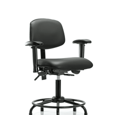 Vinyl Chair - Desk Height with Round Tube Base, Seat Tilt, Adjustable Arms, & Stationary Glides in Carbon Supernova Vinyl - VDHCH-RT-T1-A1-RG-8823