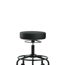 Vinyl Stool without Back - Desk Height with Round Tube Base & Casters in Black Trailblazer Vinyl - VDHSO-RT-RC-8540