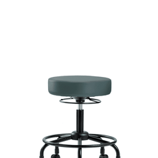 Vinyl Stool without Back - Desk Height with Round Tube Base & Casters in Colonial Blue Trailblazer Vinyl - VDHSO-RT-RC-8546