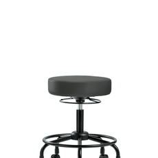 Vinyl Stool without Back - Desk Height with Round Tube Base & Casters in Charcoal Trailblazer Vinyl - VDHSO-RT-RC-8605