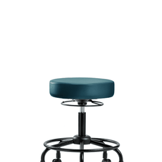 Vinyl Stool without Back - Desk Height with Round Tube Base & Casters in Marine Blue Supernova Vinyl - VDHSO-RT-RC-8801