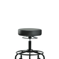 Vinyl Stool without Back - Desk Height with Round Tube Base & Casters in Carbon Supernova Vinyl - VDHSO-RT-RC-8823