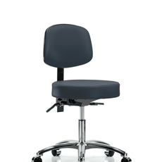 Vinyl Stool with Back Chrome - Desk Height with Casters in Imperial Blue Trailblazer Vinyl - VDHST-CR-T0-CC-8582