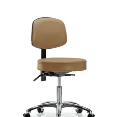 Vinyl Stool with Back Chrome - Desk Height with Casters in Taupe Trailblazer Vinyl - VDHST-CR-T0-CC-8584