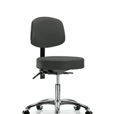 Vinyl Stool with Back Chrome - Desk Height with Casters in Charcoal Trailblazer Vinyl - VDHST-CR-T0-CC-8605