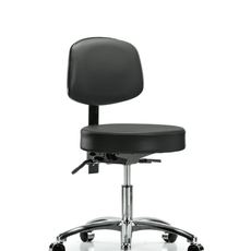 Vinyl Stool with Back Chrome - Desk Height with Casters in Carbon Supernova Vinyl - VDHST-CR-T0-CC-8823