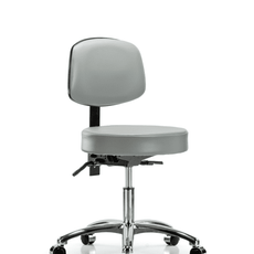 Vinyl Stool with Back Chrome - Desk Height with Casters in Sterling Supernova Vinyl - VDHST-CR-T0-CC-8840