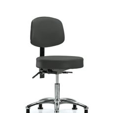 Vinyl Stool with Back Chrome - Desk Height with Stationary Glides in Charcoal Trailblazer Vinyl - VDHST-CR-T0-RG-8605