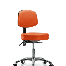 Vinyl Stool with Back Chrome - Desk Height with Seat Tilt & Casters in Orange Kist Trailblazer Vinyl - VDHST-CR-T1-CC-8613