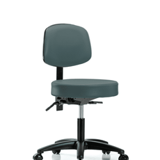 Vinyl Stool with Back - Desk Height with Seat Tilt & Casters in Colonial Blue Trailblazer Vinyl - VDHST-RG-T1-RC-8546
