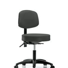 Vinyl Stool with Back - Desk Height with Seat Tilt & Casters in Charcoal Trailblazer Vinyl - VDHST-RG-T1-RC-8605