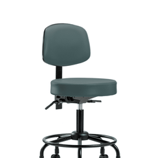 Vinyl Stool with Back - Desk Height with Round Tube Base & Casters in Colonial Blue Trailblazer Vinyl - VDHST-RT-T0-RC-8546