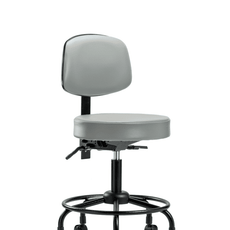 Vinyl Stool with Back - Desk Height with Round Tube Base & Casters in Dove Trailblazer Vinyl - VDHST-RT-T0-RC-8567