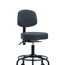 Vinyl Stool with Back - Desk Height with Round Tube Base & Casters in Imperial Blue Trailblazer Vinyl - VDHST-RT-T0-RC-8582