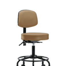 Vinyl Stool with Back - Desk Height with Round Tube Base & Casters in Taupe Trailblazer Vinyl - VDHST-RT-T0-RC-8584