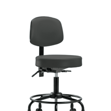 Vinyl Stool with Back - Desk Height with Round Tube Base & Casters in Charcoal Trailblazer Vinyl - VDHST-RT-T0-RC-8605