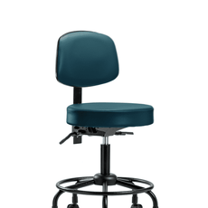 Vinyl Stool with Back - Desk Height with Round Tube Base & Casters in Marine Blue Supernova Vinyl - VDHST-RT-T0-RC-8801