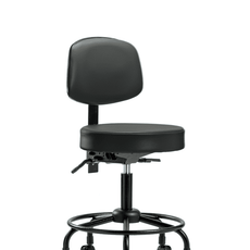 Vinyl Stool with Back - Desk Height with Round Tube Base & Casters in Carbon Supernova Vinyl - VDHST-RT-T0-RC-8823
