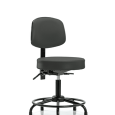 Vinyl Stool with Back - Desk Height with Round Tube Base & Stationary Glides in Charcoal Trailblazer Vinyl - VDHST-RT-T0-RG-8605