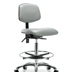 Vinyl Chair Chrome - High Bench Height with Chrome Foot Ring & Casters in Dove Trailblazer Vinyl - VHBCH-CR-T0-A0-CF-CC-8567