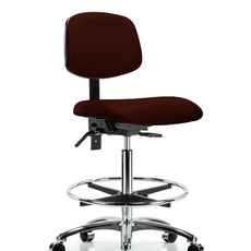 Vinyl Chair Chrome - High Bench Height with Chrome Foot Ring & Casters in Burgundy Trailblazer Vinyl - VHBCH-CR-T0-A0-CF-CC-8569