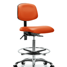 Vinyl Chair Chrome - High Bench Height with Chrome Foot Ring & Casters in Orange Kist Trailblazer Vinyl - VHBCH-CR-T0-A0-CF-CC-8613