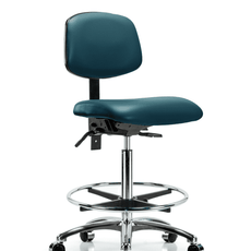 Vinyl Chair Chrome - High Bench Height with Chrome Foot Ring & Casters in Marine Blue Supernova Vinyl - VHBCH-CR-T0-A0-CF-CC-8801