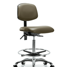 Vinyl Chair Chrome - High Bench Height with Chrome Foot Ring & Casters in Taupe Supernova Vinyl - VHBCH-CR-T0-A0-CF-CC-8809