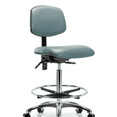 Vinyl Chair Chrome - High Bench Height with Chrome Foot Ring & Casters in Storm Supernova Vinyl - VHBCH-CR-T0-A0-CF-CC-8822