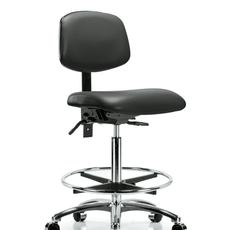 Vinyl Chair Chrome - High Bench Height with Chrome Foot Ring & Casters in Carbon Supernova Vinyl - VHBCH-CR-T0-A0-CF-CC-8823