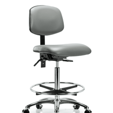 Vinyl Chair Chrome - High Bench Height with Chrome Foot Ring & Casters in Sterling Supernova Vinyl - VHBCH-CR-T0-A0-CF-CC-8840