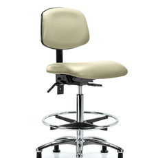 Vinyl Chair Chrome - High Bench Height with Chrome Foot Ring & Casters in Adobe White Trailblazer Vinyl - VHBCH-CR-T0-A0-CF-RG-8501