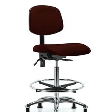 Vinyl Chair Chrome - High Bench Height with Chrome Foot Ring & Casters in Burgundy Trailblazer Vinyl - VHBCH-CR-T0-A0-CF-RG-8569