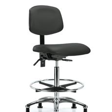 Vinyl Chair Chrome - High Bench Height with Chrome Foot Ring & Casters in Charcoal Trailblazer Vinyl - VHBCH-CR-T0-A0-CF-RG-8605