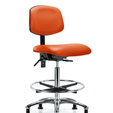 Vinyl Chair Chrome - High Bench Height with Chrome Foot Ring & Casters in Orange Kist Trailblazer Vinyl - VHBCH-CR-T0-A0-CF-RG-8613