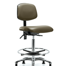 Vinyl Chair Chrome - High Bench Height with Chrome Foot Ring & Casters in Taupe Supernova Vinyl - VHBCH-CR-T0-A0-CF-RG-8809
