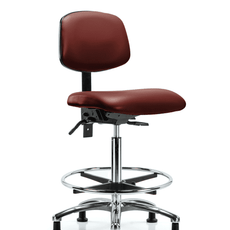 Vinyl Chair Chrome - High Bench Height with Chrome Foot Ring & Casters in Borscht Supernova Vinyl - VHBCH-CR-T0-A0-CF-RG-8815