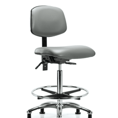 Vinyl Chair Chrome - High Bench Height with Chrome Foot Ring & Casters in Sterling Supernova Vinyl - VHBCH-CR-T0-A0-CF-RG-8840