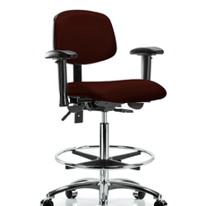 Vinyl Chair Chrome - High Bench Height with Adjustable Arms, Chrome Foot Ring, & Casters in Burgundy Trailblazer Vinyl - VHBCH-CR-T0-A1-CF-CC-8569