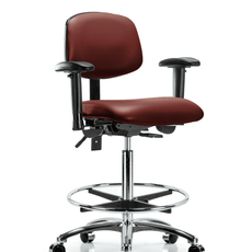 Vinyl Chair Chrome - High Bench Height with Adjustable Arms, Chrome Foot Ring, & Casters in Borscht Supernova Vinyl - VHBCH-CR-T0-A1-CF-CC-8815