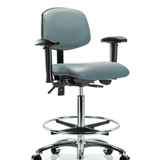 Vinyl Chair Chrome - High Bench Height with Adjustable Arms, Chrome Foot Ring, & Casters in Storm Supernova Vinyl - VHBCH-CR-T0-A1-CF-CC-8822