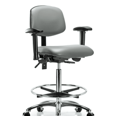 Vinyl Chair Chrome - High Bench Height with Adjustable Arms, Chrome Foot Ring, & Casters in Sterling Supernova Vinyl - VHBCH-CR-T0-A1-CF-CC-8840